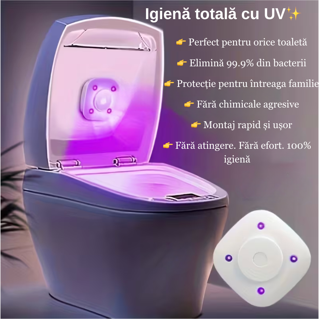 Sterilizator UV Inteligent cu Montaj pe Capac Toaleta - Distruge 99.9% Bacterii